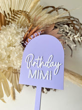 Load image into Gallery viewer, Personalised Cake Topper plaque / Front Cake Sign / pastel Purple / Girls Birthday
