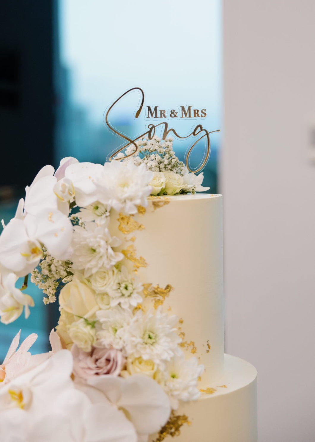 Wedding Cake Topper / Engagement Cake decor / Modern Cake topper / Gold Mirror floating cake topper /