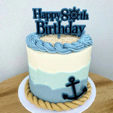 Load image into Gallery viewer, 80th Birthday Personalised cake topper | boat topper | sailor | anchor | cake decor blue theme
