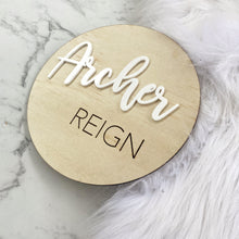 Load image into Gallery viewer, Nursery Name Sign | Kid Name Plaque | Round Baby name sign | Engraved Wooden Nursery Sign | Door name plaque | Circle Name Sign

