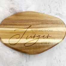 Load image into Gallery viewer, Personalised Engraved Acacia Chopping board - Gifts for weddings
