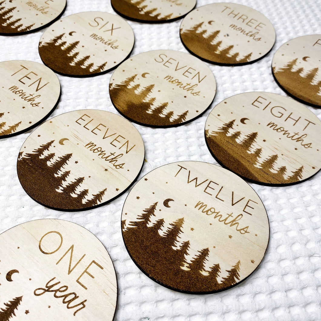 Milestone disks for boys - Monthly photo cards - Baby Shower Gifts - Woodland theme