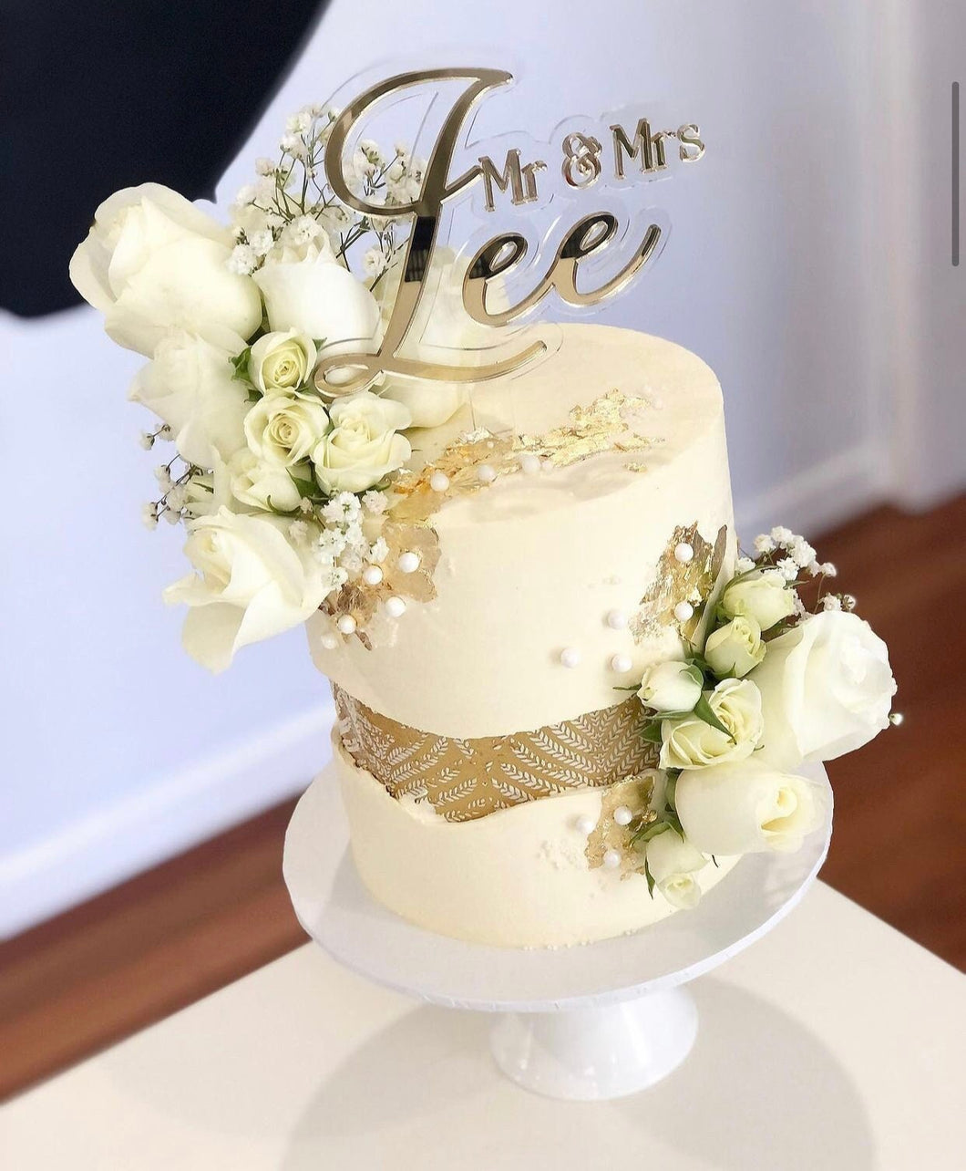 Wedding Cake Topper / Engagement Cake decor / Modern Cake topper / Gold Mirror floating cake topper /